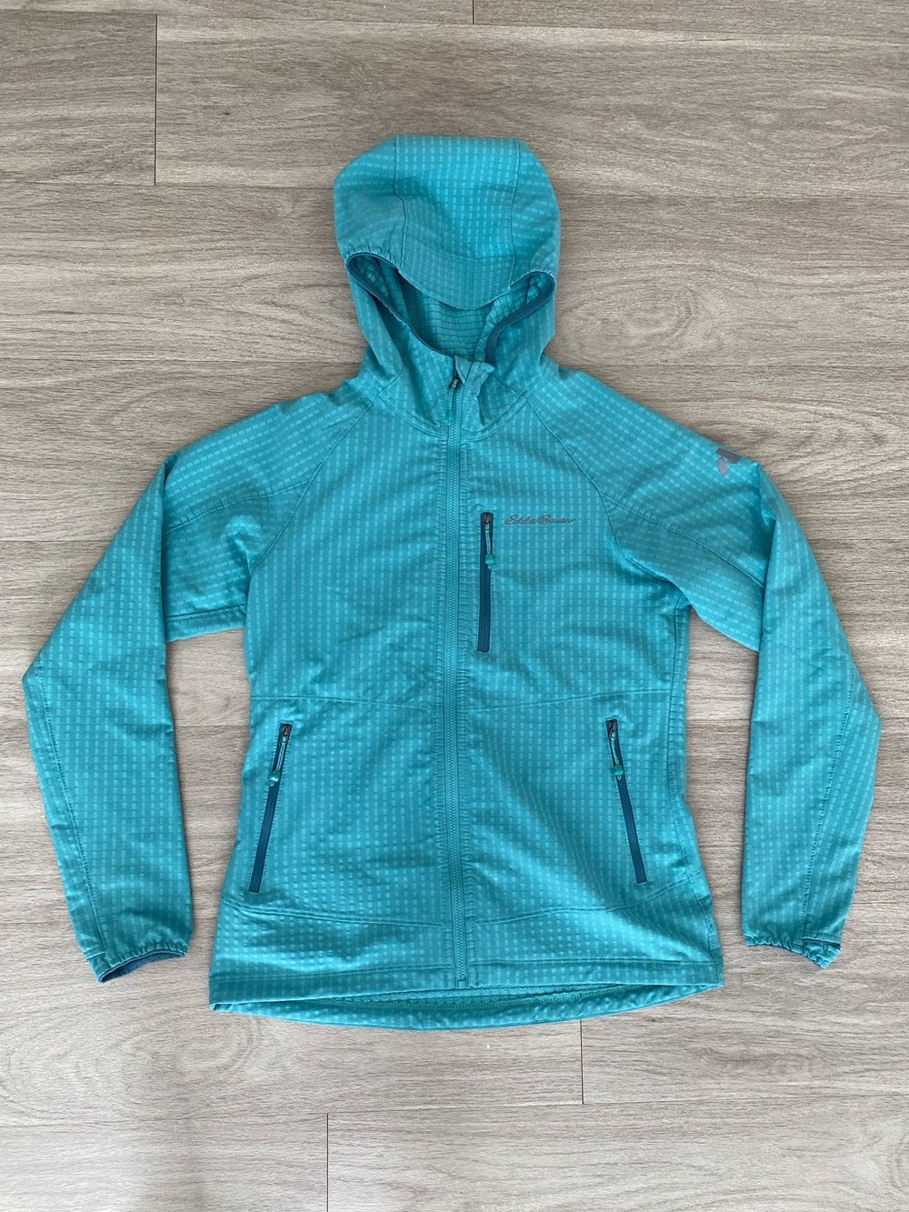 Eddie Bauer First Ascent Teal Sandstone Backbone Grid Fleece Hoody Women’s Small